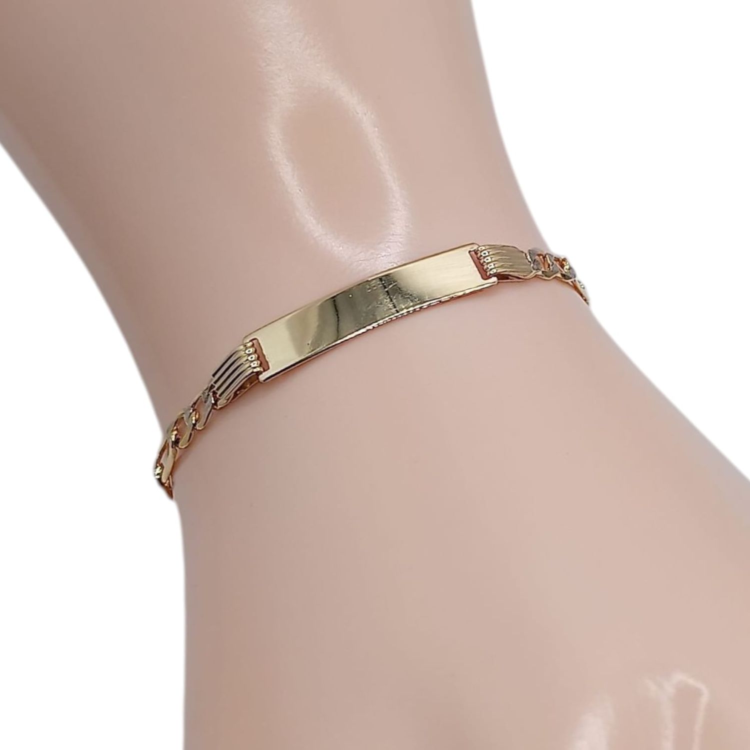 PULSERA CON PLACA FIGARO DIAMANTADA, 6&quot; 4MM, ORO 10K