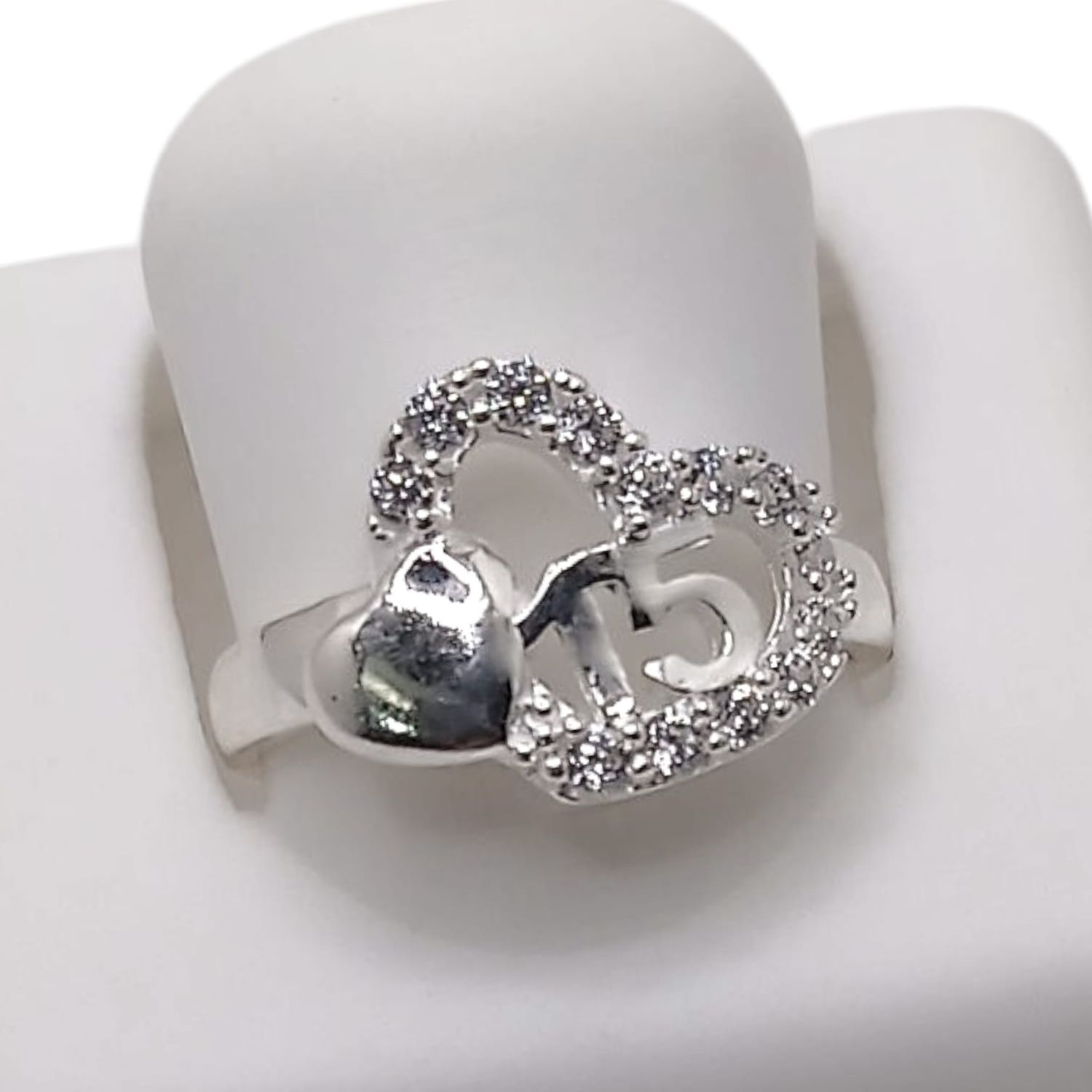 ANILLO CORAZONES XV AÑOS 3 5.5 PLATA .925