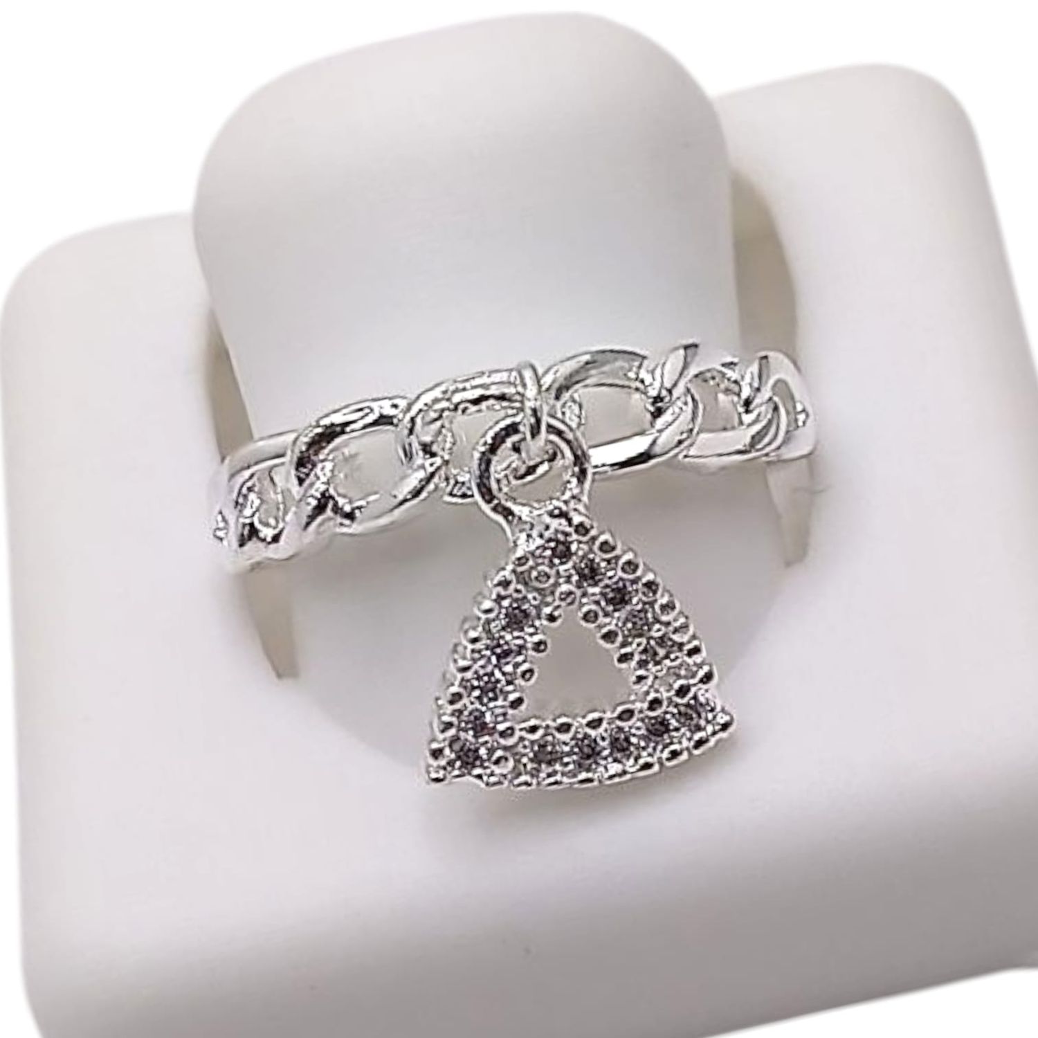 ANILLO AJUSTABLE TRIANGULO DE LA SUERTE PLATA .925