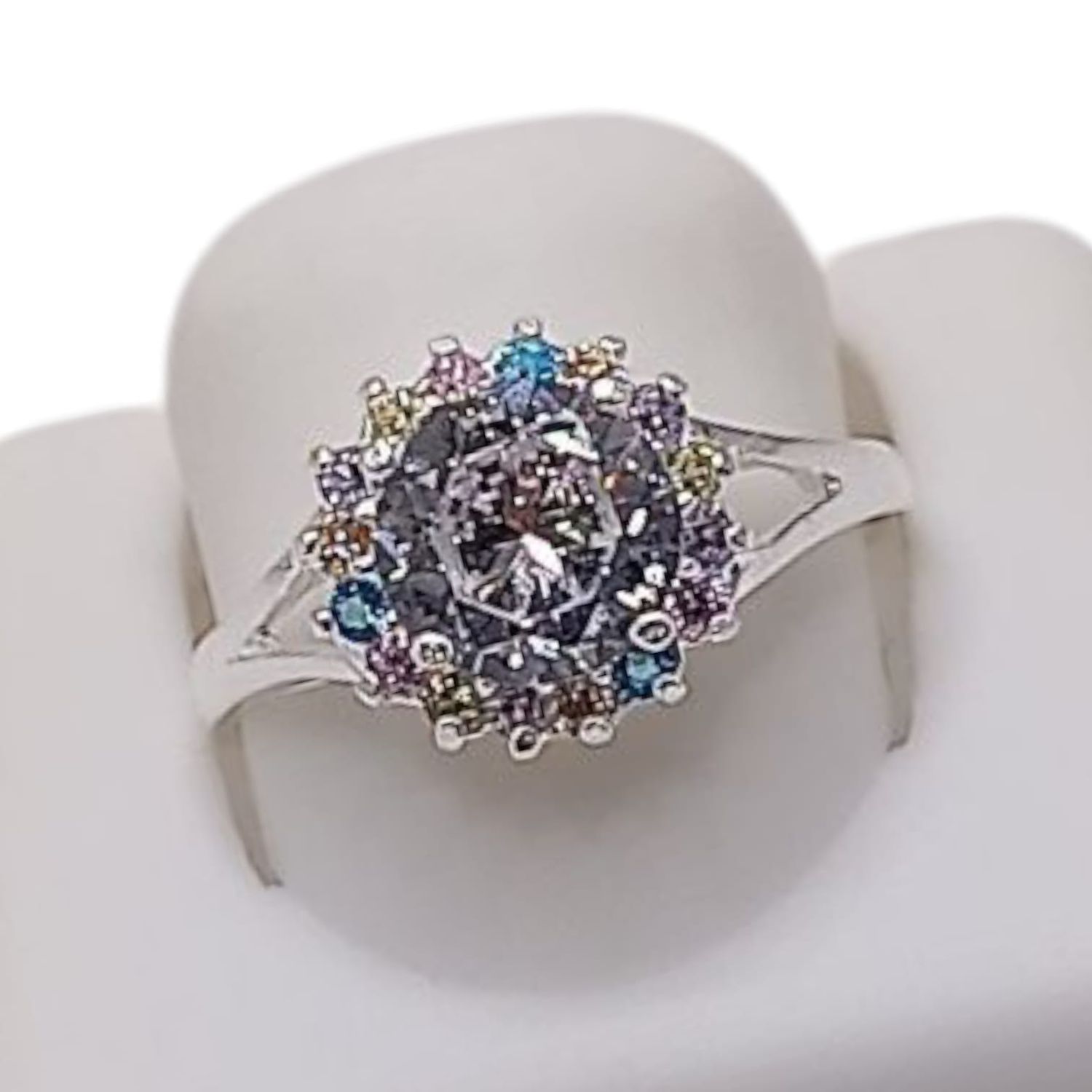 ANILL ROSETA CZ MULTICOLOR  VARIAS MEDIDAS . PLATA .925
