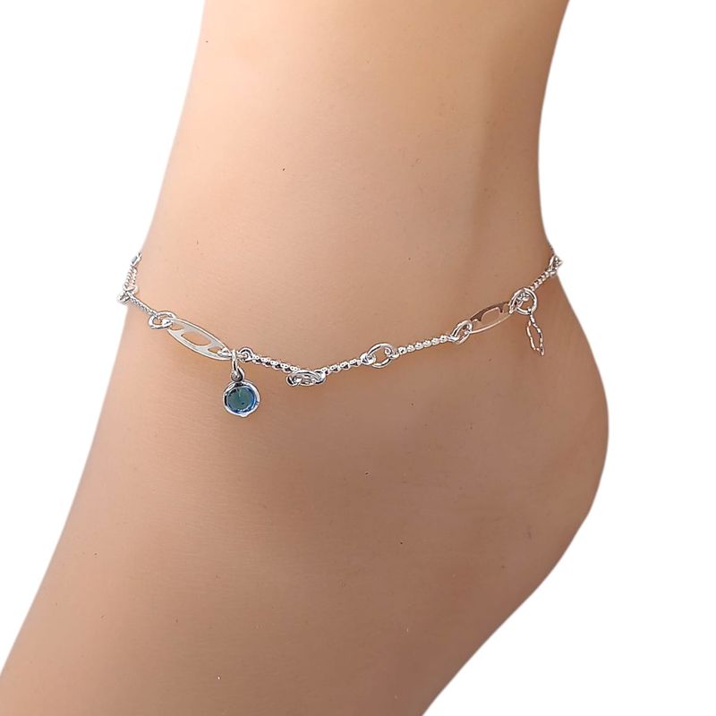 Tobillera dije de Flor y circonia azul. 8-10&quot; de largo. PLATA .925