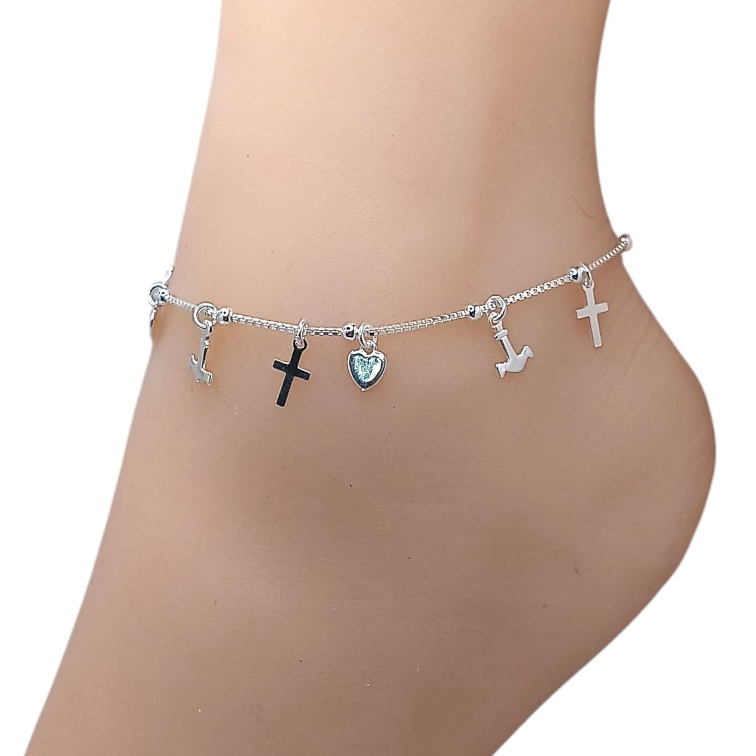 TOBILLERA DIFERENTES DIJES  9&quot;  PLATA ITAL  .925