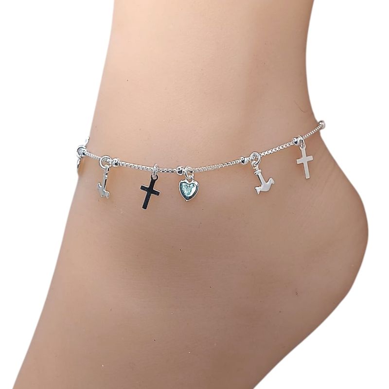 Tobillera Diferentes  Charms Mide 9.5 Pulgadas De Largo Plata Italiana 925