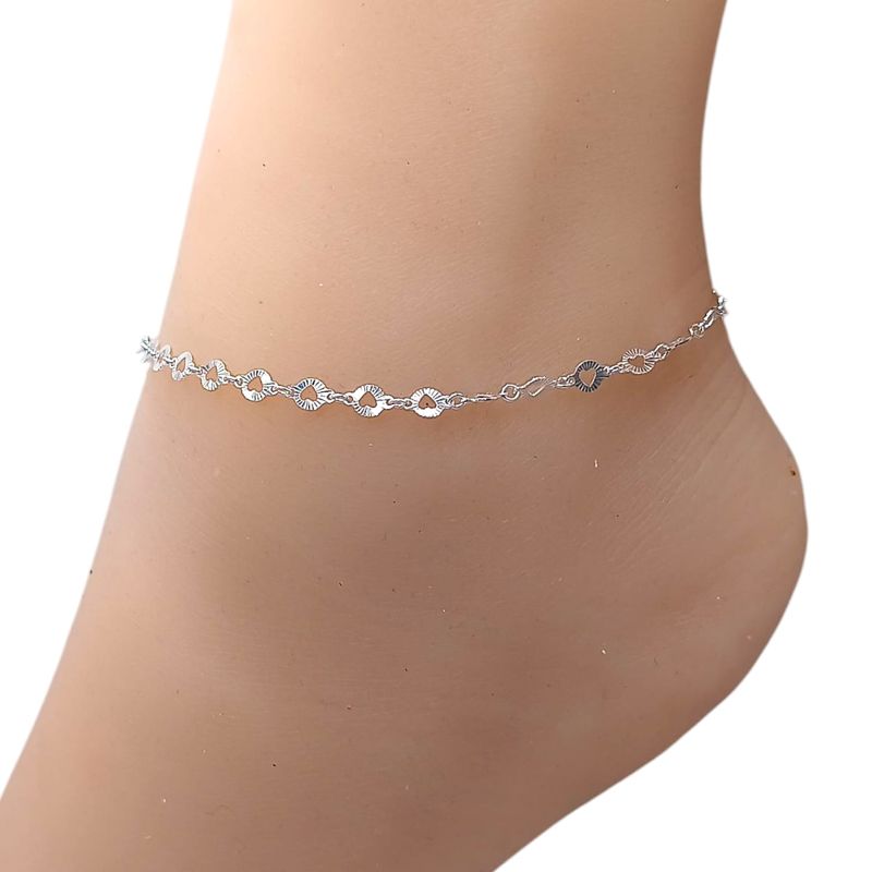 Tobillera Corazones Diamantados Mide Nueve Pulgadas De Largo Plata 925