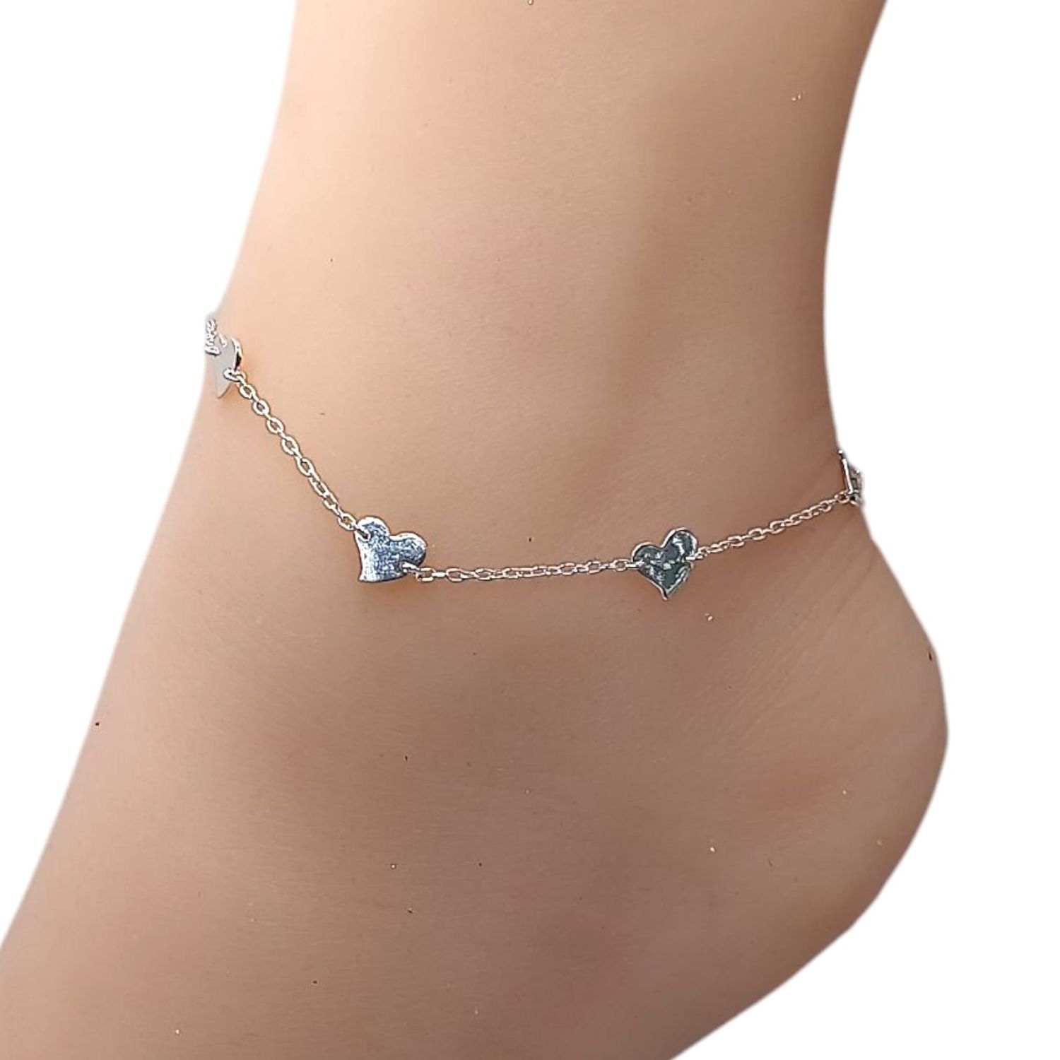 Tobillera Corazones Mide 9.5 Plata Italiana 925