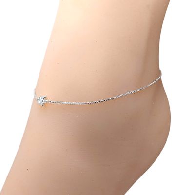 TOBILLERA LISA CON MARIPOSITA 9"  PLATA  .925