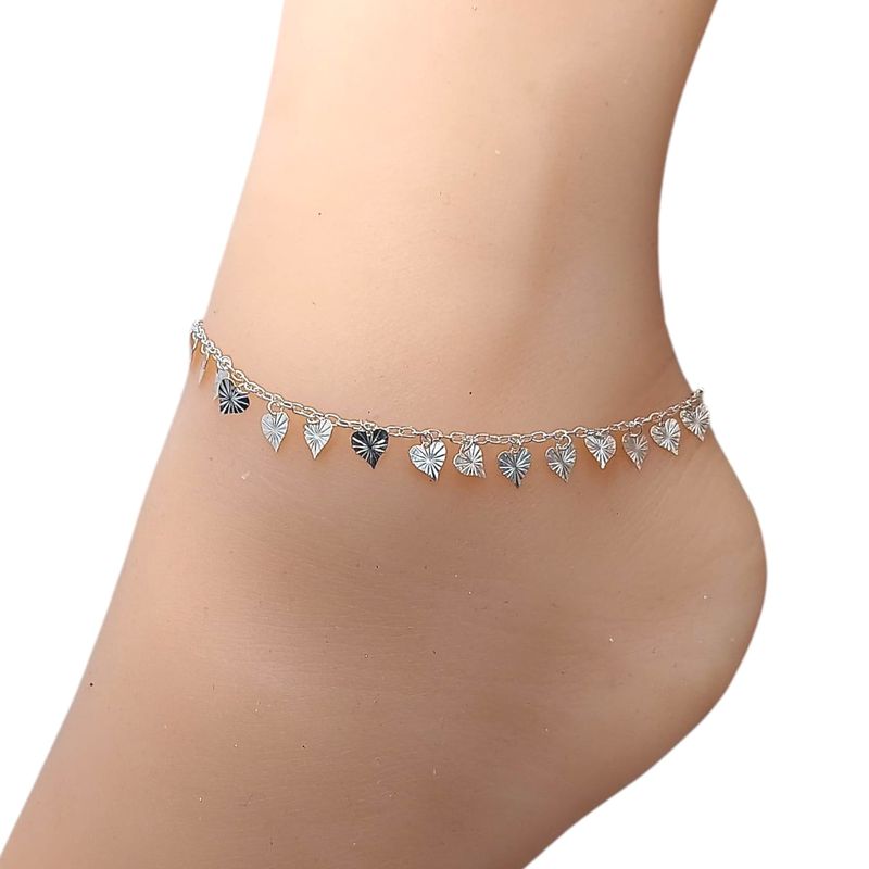 Tobillera Corazones 9&quot; Plata 925 Italiana TP50