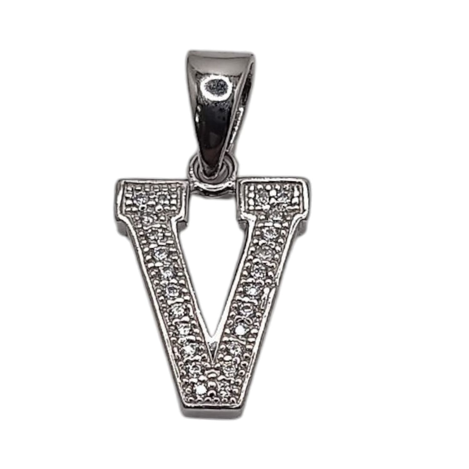 DIJE LETRA V 1.5 CM PLATA RODISADA PLATA .925