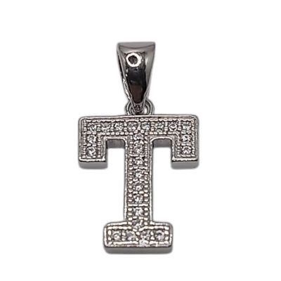 DIJE LETRA T 1.5 CM PLATA RODISADA  CON MICROPAVE PLATA .925