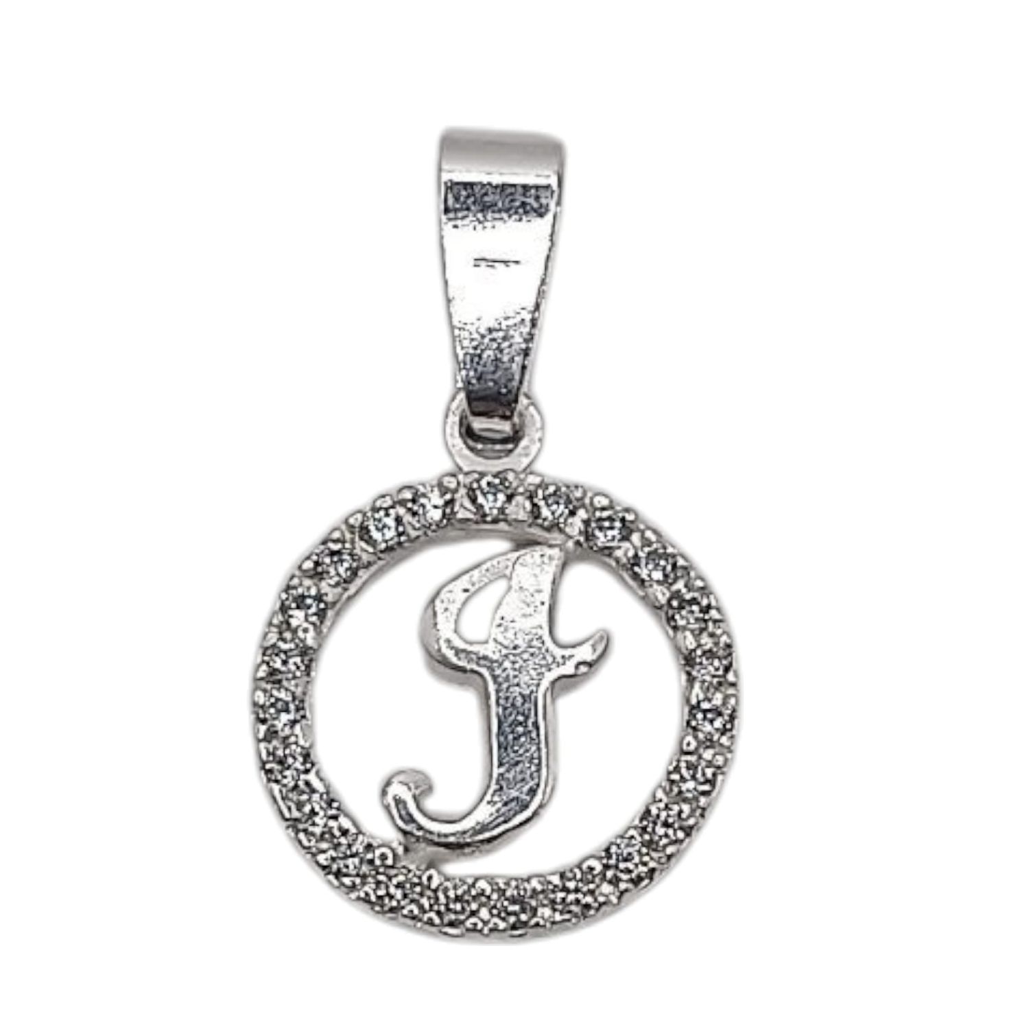 Dije letra I con circonias. 1.5 cm. de diametro. PLATA .925
