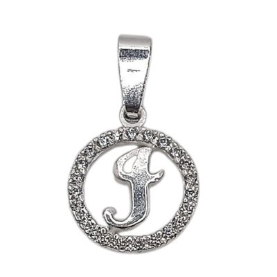 Dije letra I con circonias. 1.5 cm. de diametro. PLATA .925