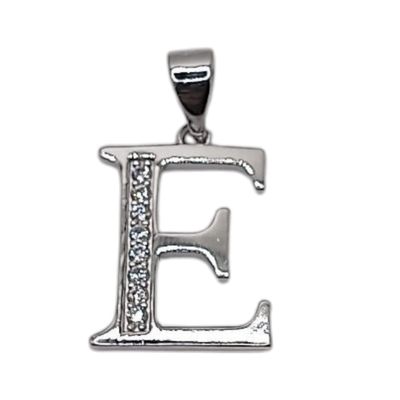 DIJE LETRA E CON MINI CZ 2 CM LARGO TOTAL PLATA .925