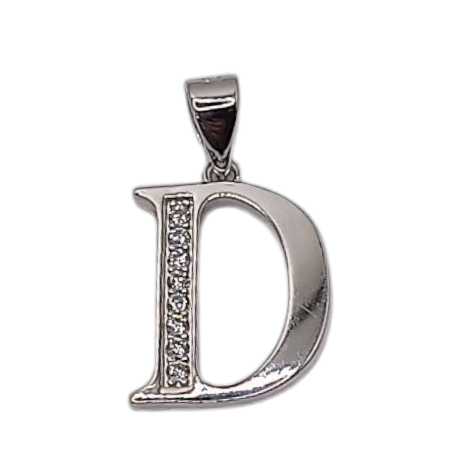 DIJE LETRA D CON MINI CZ 2 CM LARGO TOTAL PLATA .925
