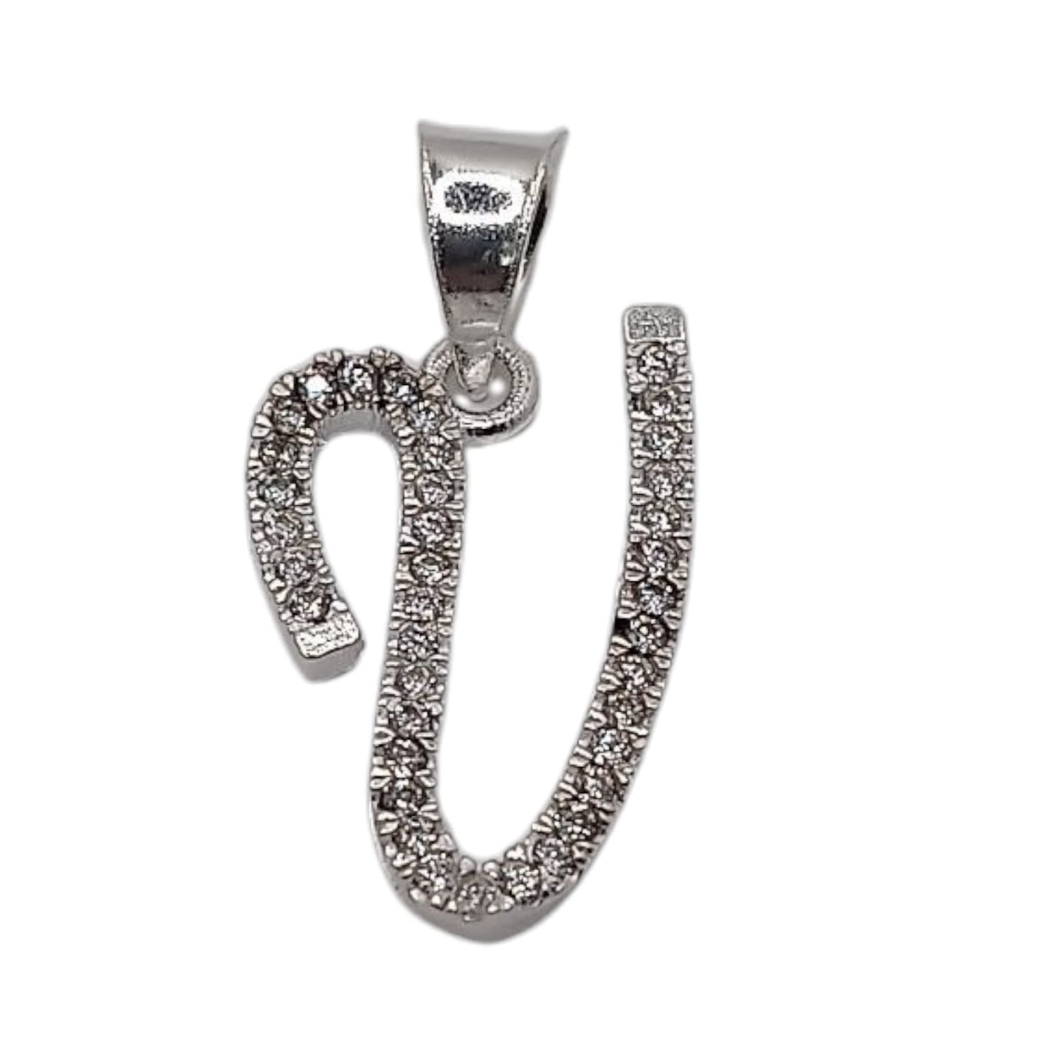 Dije letra V con circonias. 2 cm. de largo. PLATA .925