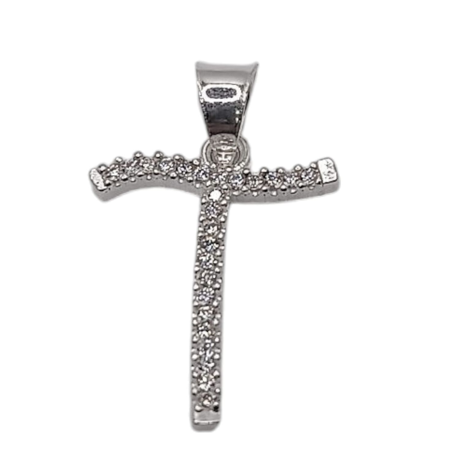 Dije letra T con circonias. 2 cm. de largo. PLATA .925