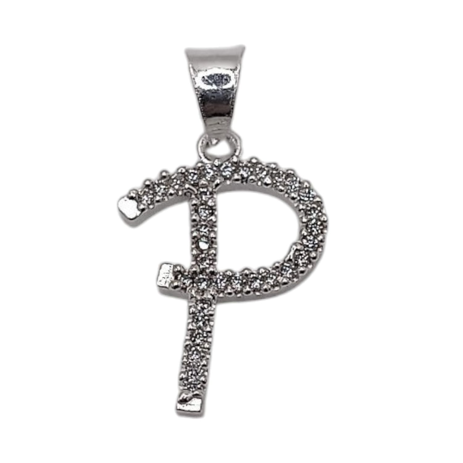Dije letra P con circonias. 2 cm. de largo. PLATA .925