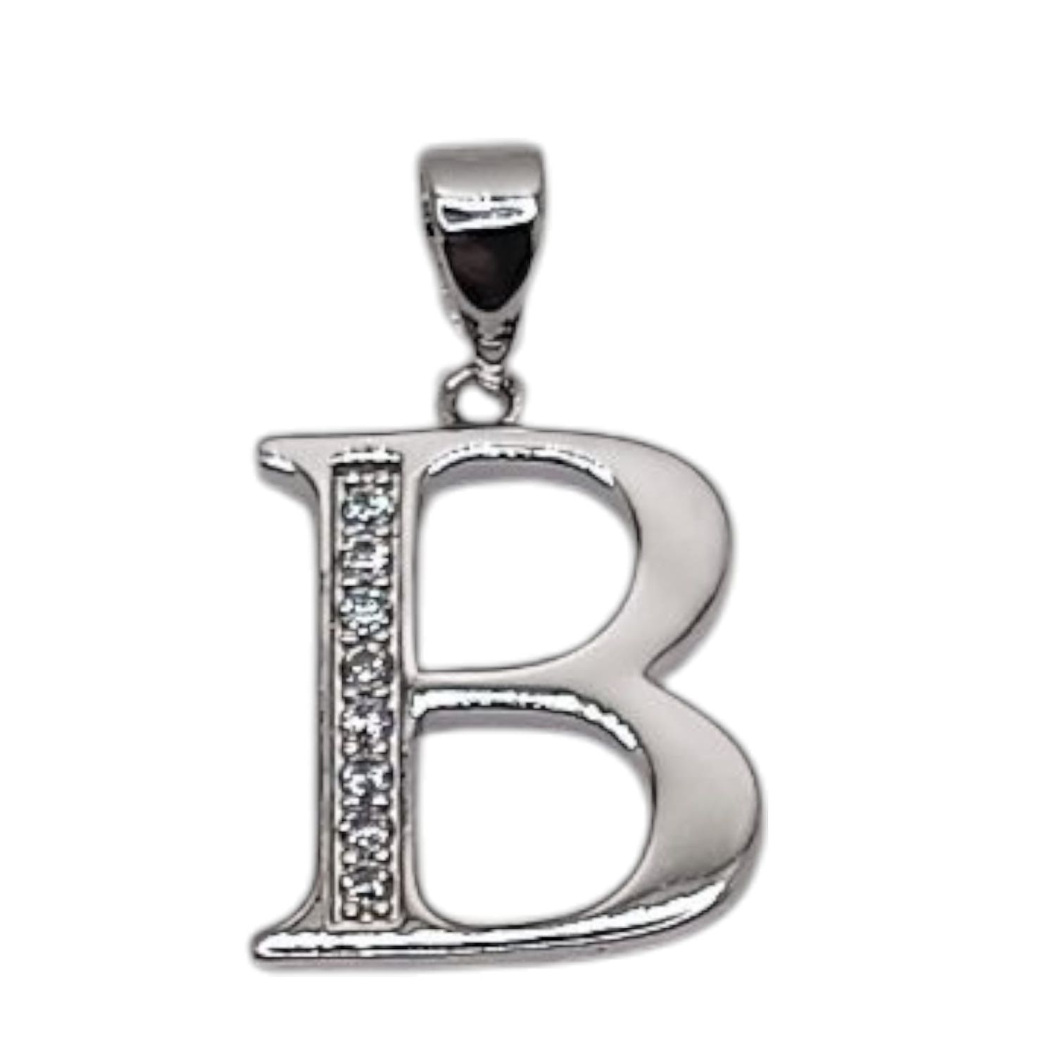 LETRA B CON MINI CZ LARGO 2CM PLATA .925