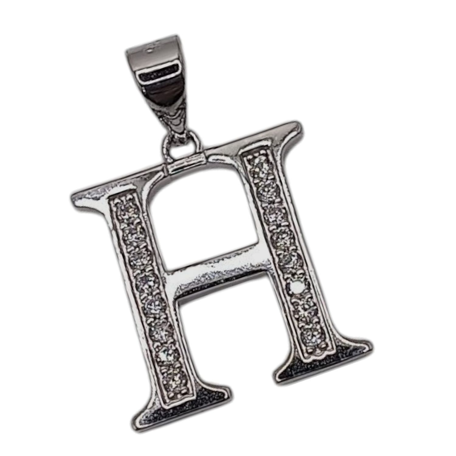 DIJE LETRA H CON MINI CZ 2 CM LARGO TOTAL PLATA .925