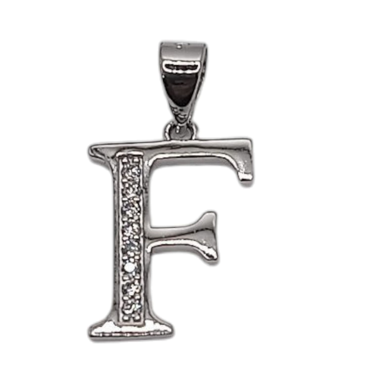 DIJE LETRA F 2 CM LARGO TOTAL CON MINI CZ PLATA .925