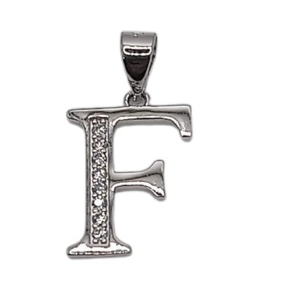 DIJE LETRA F 2 CM LARGO TOTAL CON MINI CZ PLATA .925