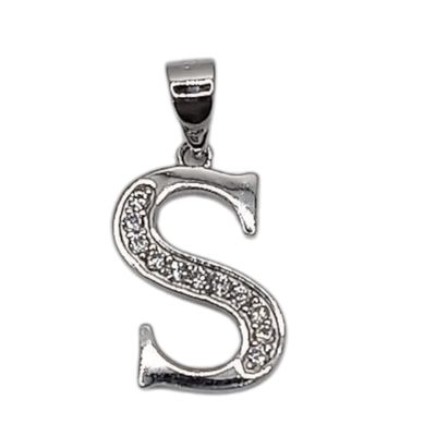 DIJE LETRA S CON MINI CZ 2, 2 CM LARGO TOTAL, PLATA .925