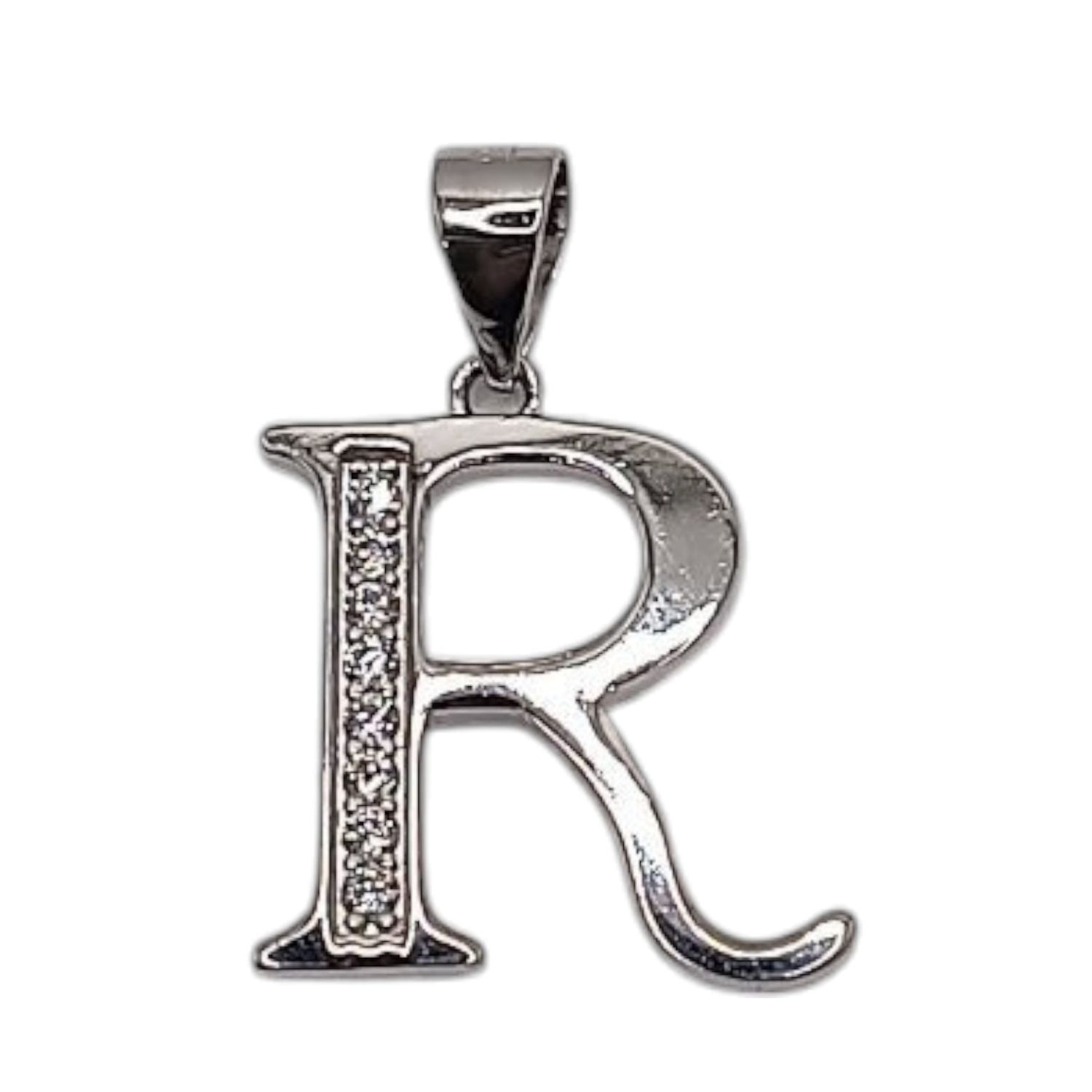 DIJE LETRA R 2 CM LARGO TOTAL CON MINI CZ PLATA .925