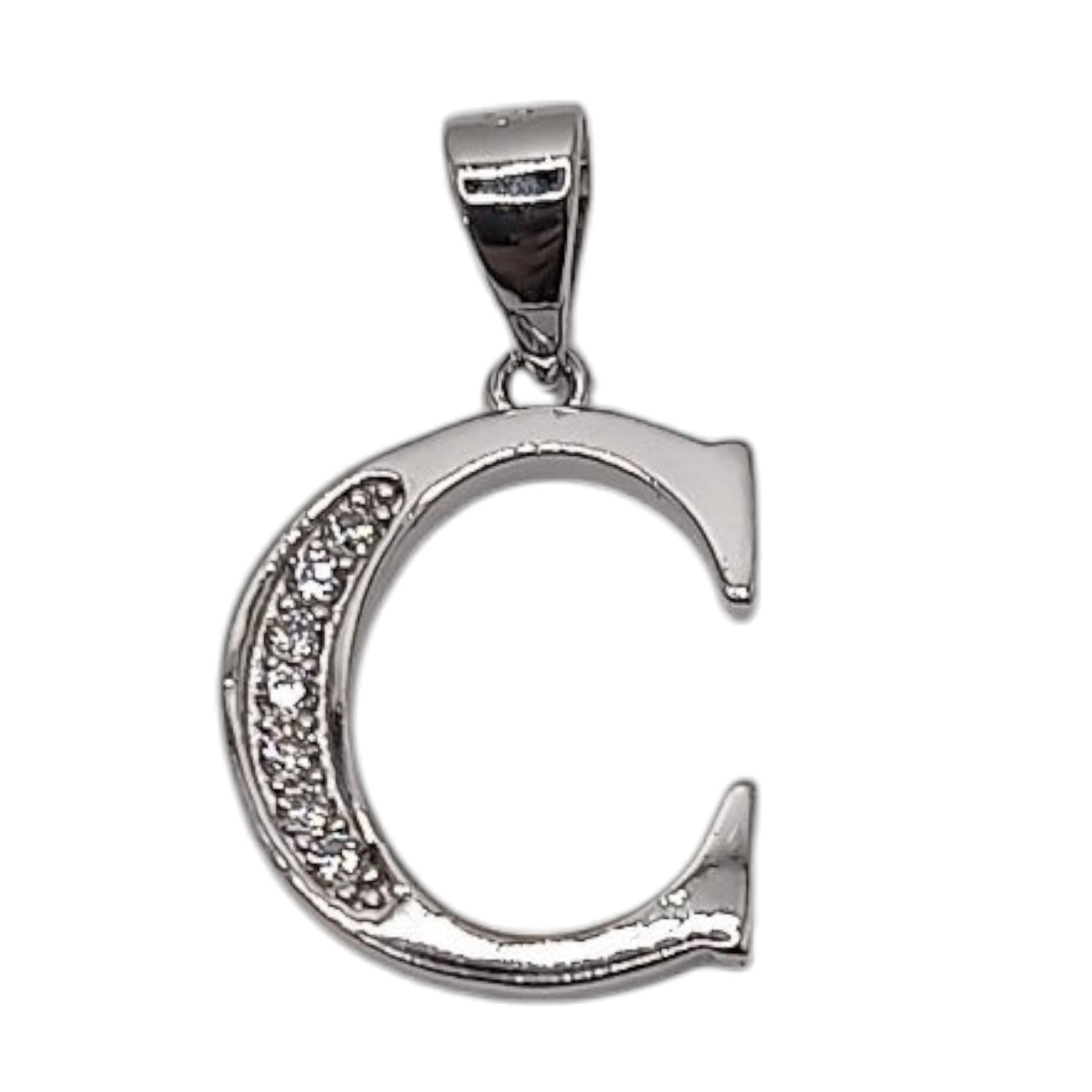 DIJE LETRA C CON MINI CZ 2 CM LARGO TOTAL PLATA .925