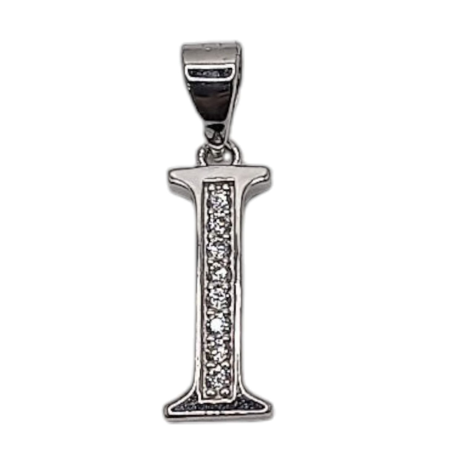 DIJE LETRA I 2 CM LARGO TOTAL CON MINI CZ PLATA .925
