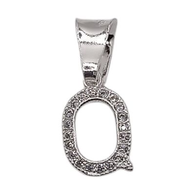 DIJE LETRA Q 1 CM CON MINI CZ PLATA .925