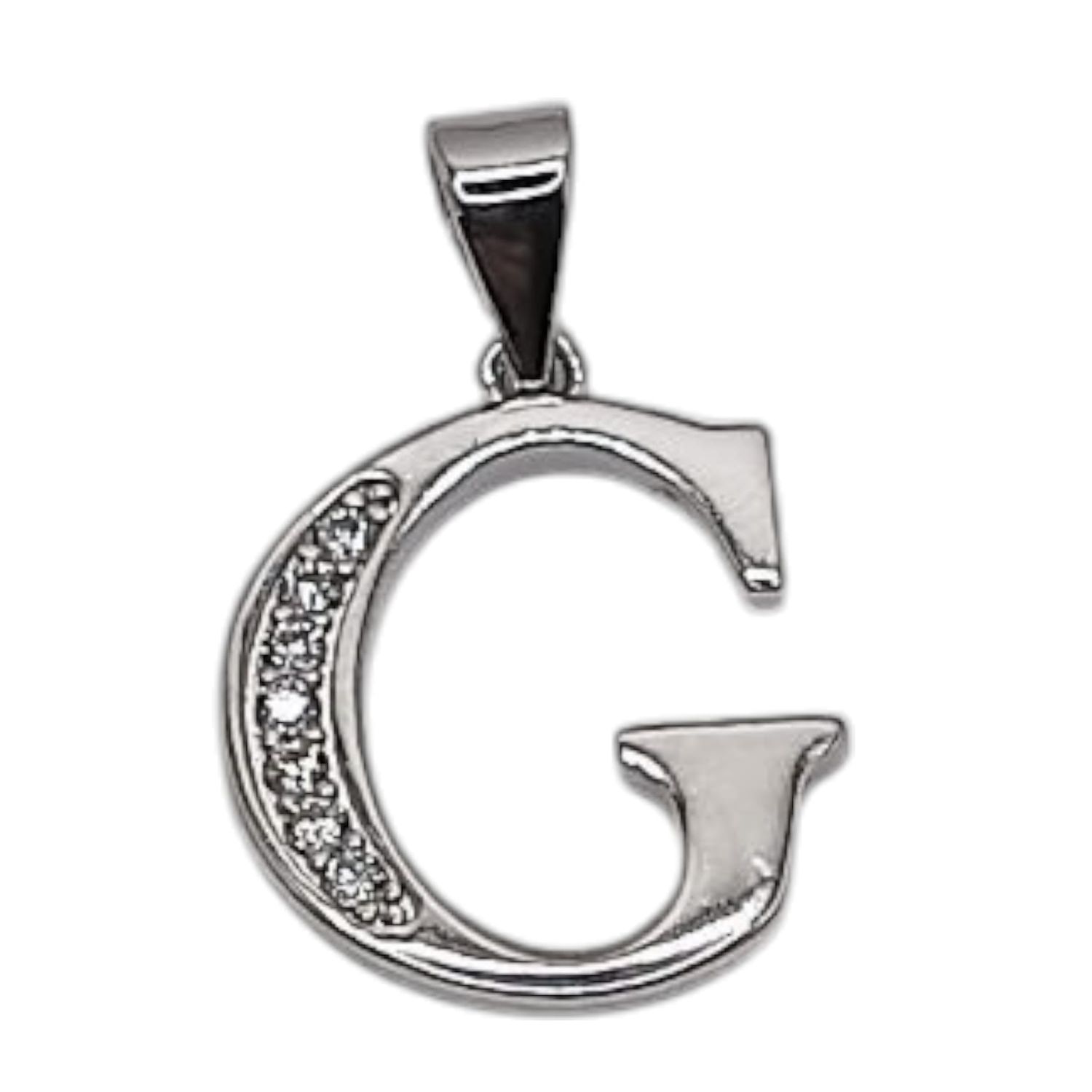 DIJE LETRA G CON MINI CZ 2 CM LARGO TOTAL PLATA .925