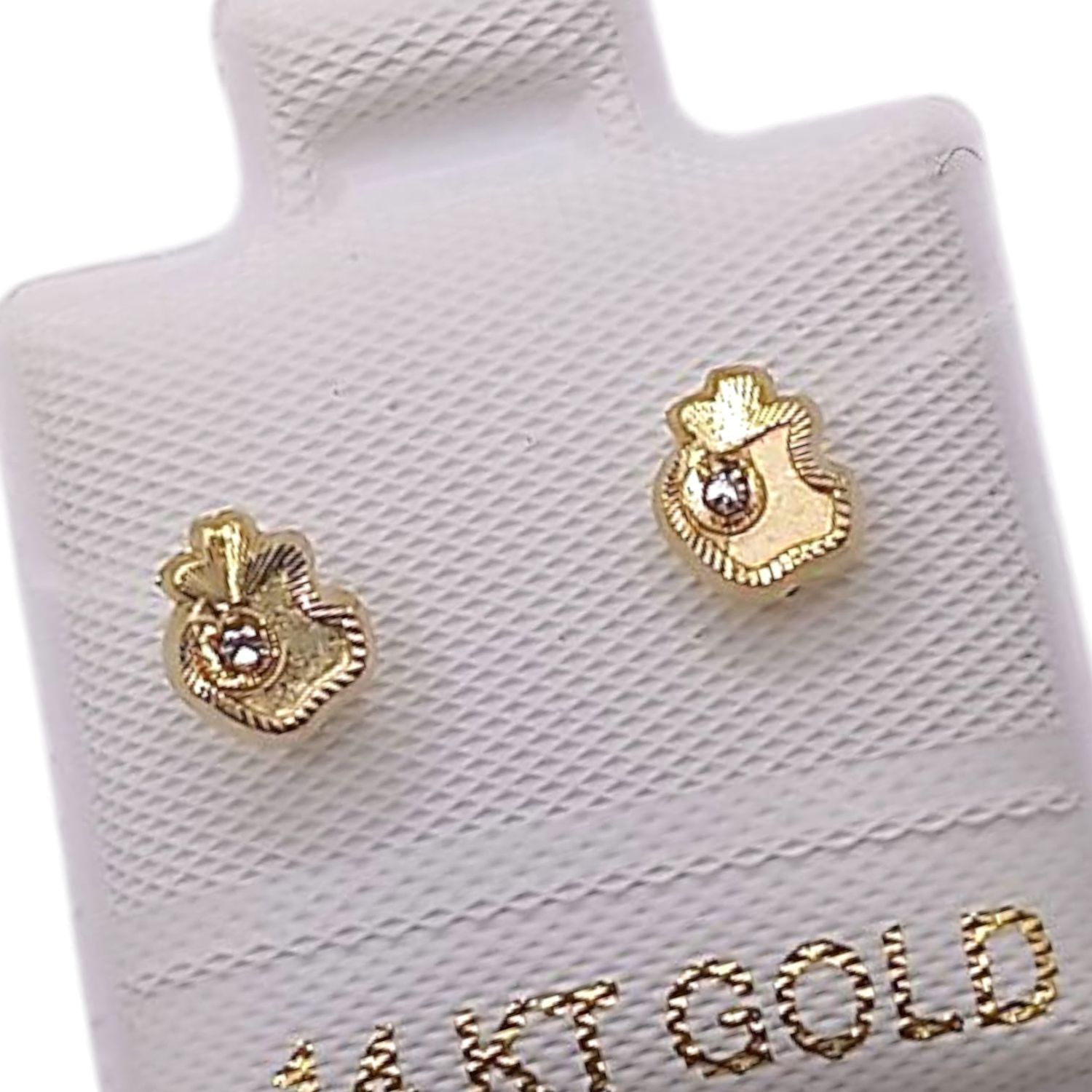 BROQUEL MANZANITA MORDIDA CON CZ, BROCHE BOLITA, ORO 14K