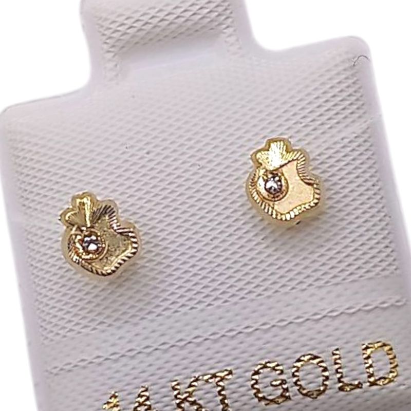 BROQUEL MANZANITA MORDIDA CON CZ, BROCHE BOLITA, ORO 14K