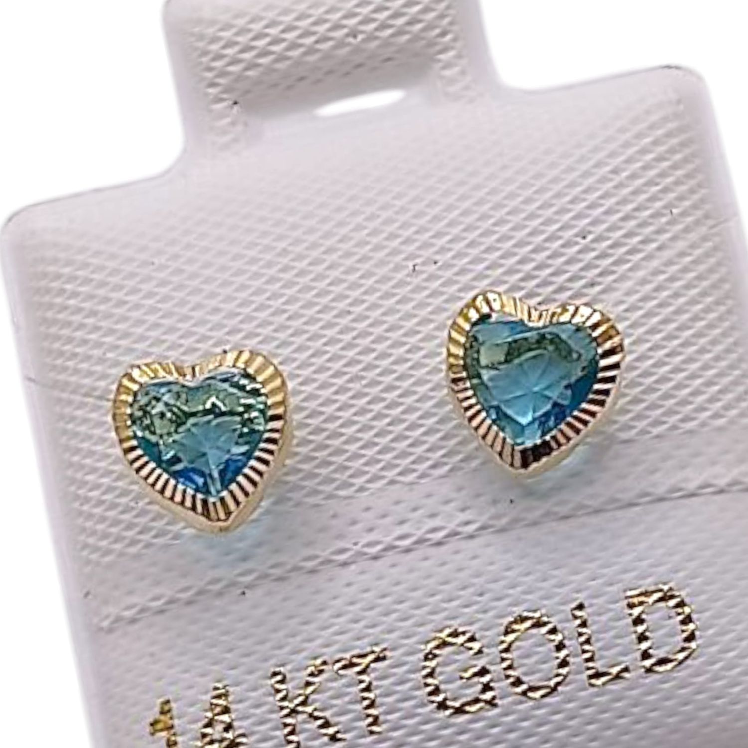 BROQUEL CORAZON BISELADO CZ AZUL, BROCHE BOLITA , ORO 14K