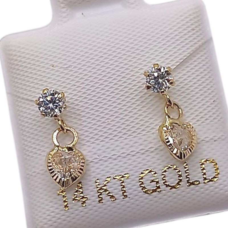 BROQUEL CORAZON COLGANTE BISELADO CZ BCA, BROCHE BOLITA, ORO 14K