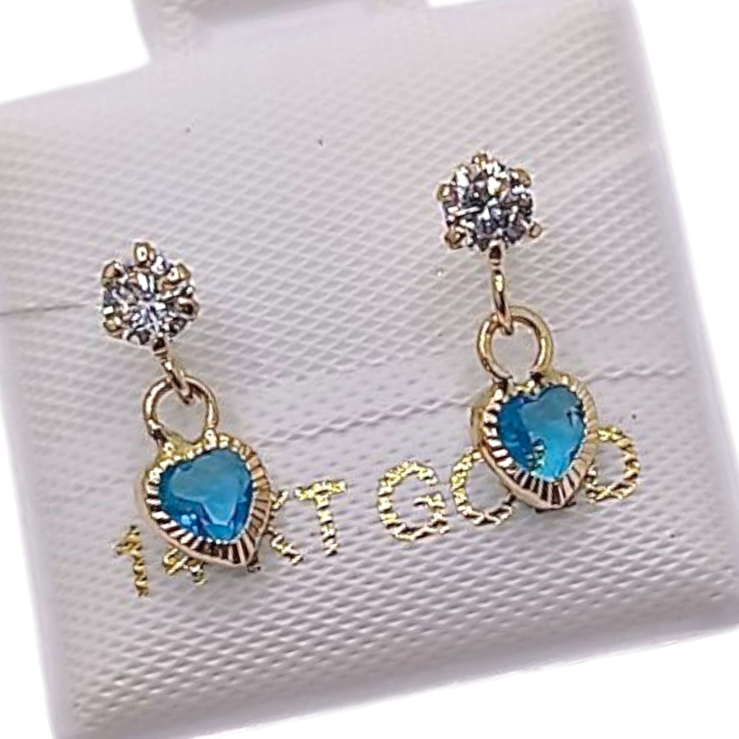 BROQUEL CORAZON COLGANTE BISELADO CZ AZUL,BROCHE  BOLITA, ORO 14K