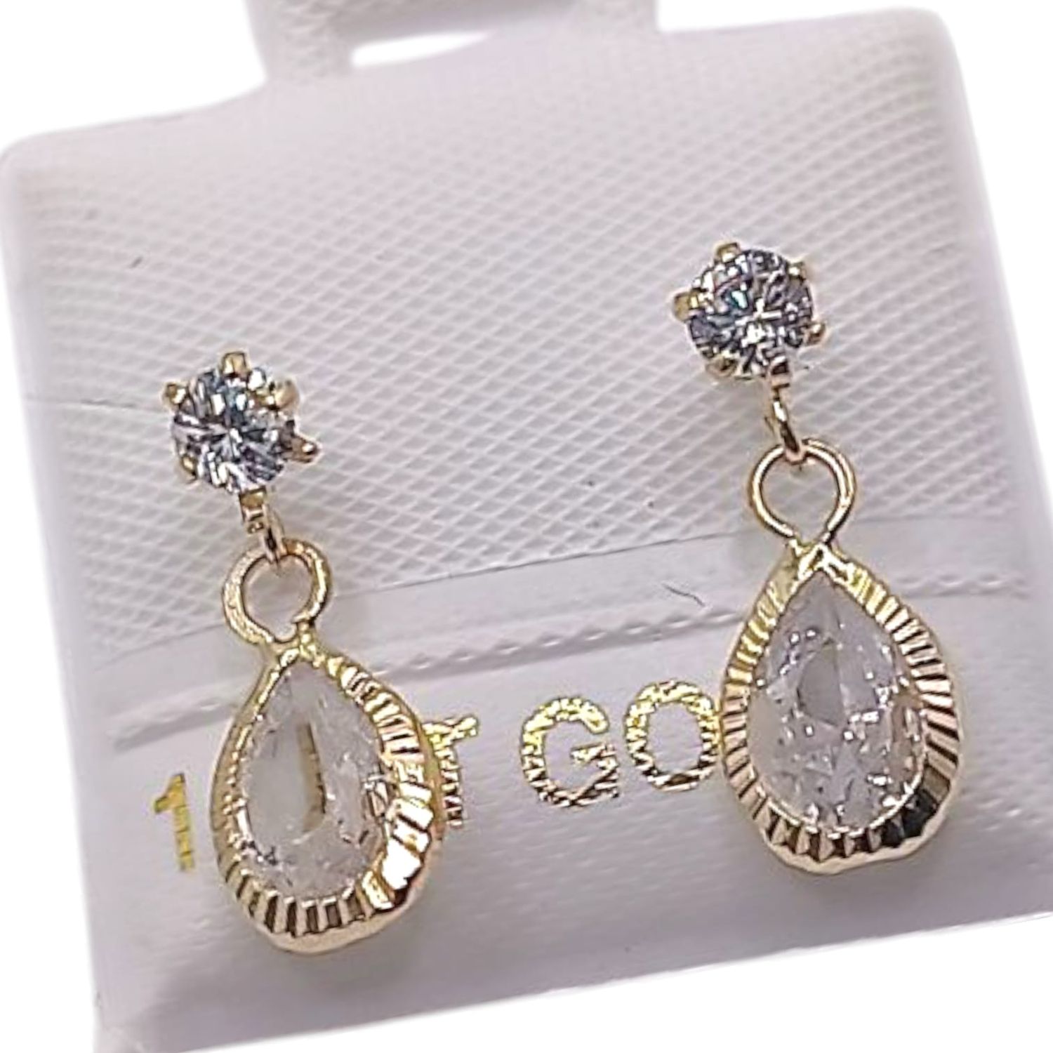 BROQUEL GOTA COLGANTE BISELADO CZ BCA, BROCHE BOLITA, ORO 14K