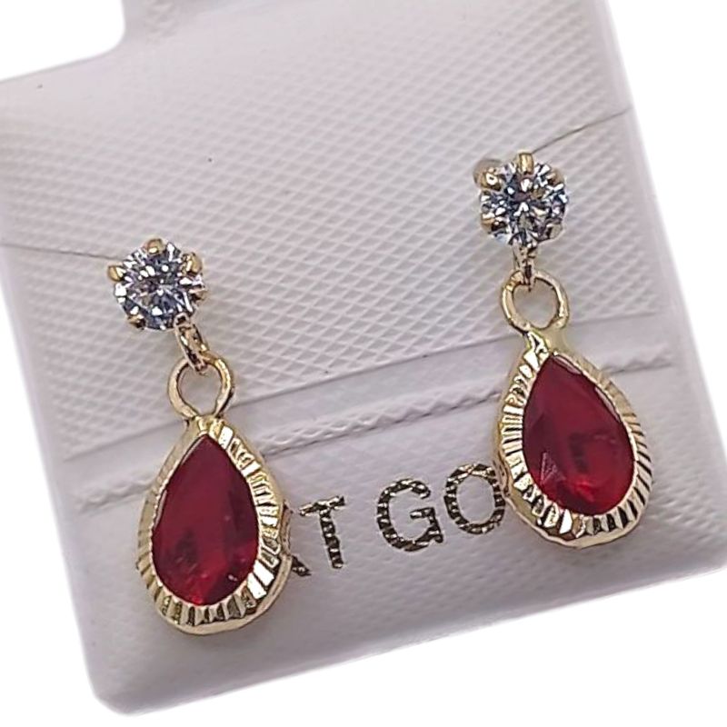 BROQUEL GOTA COLGANTE ROJA, BROCHE BOLITA, ORO 14K