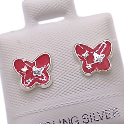 BROQUEL MARIPOSA ROSA ESMALTADA, BROCHE BOLITA, PLATA .925