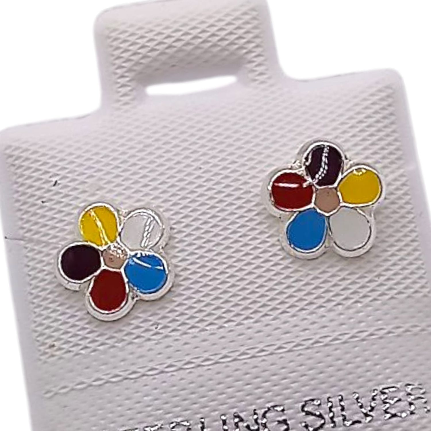 BROQUEL FLOR MULTICOLOR ESMALTADA, BROCHE BOLITA, PLATA .925
