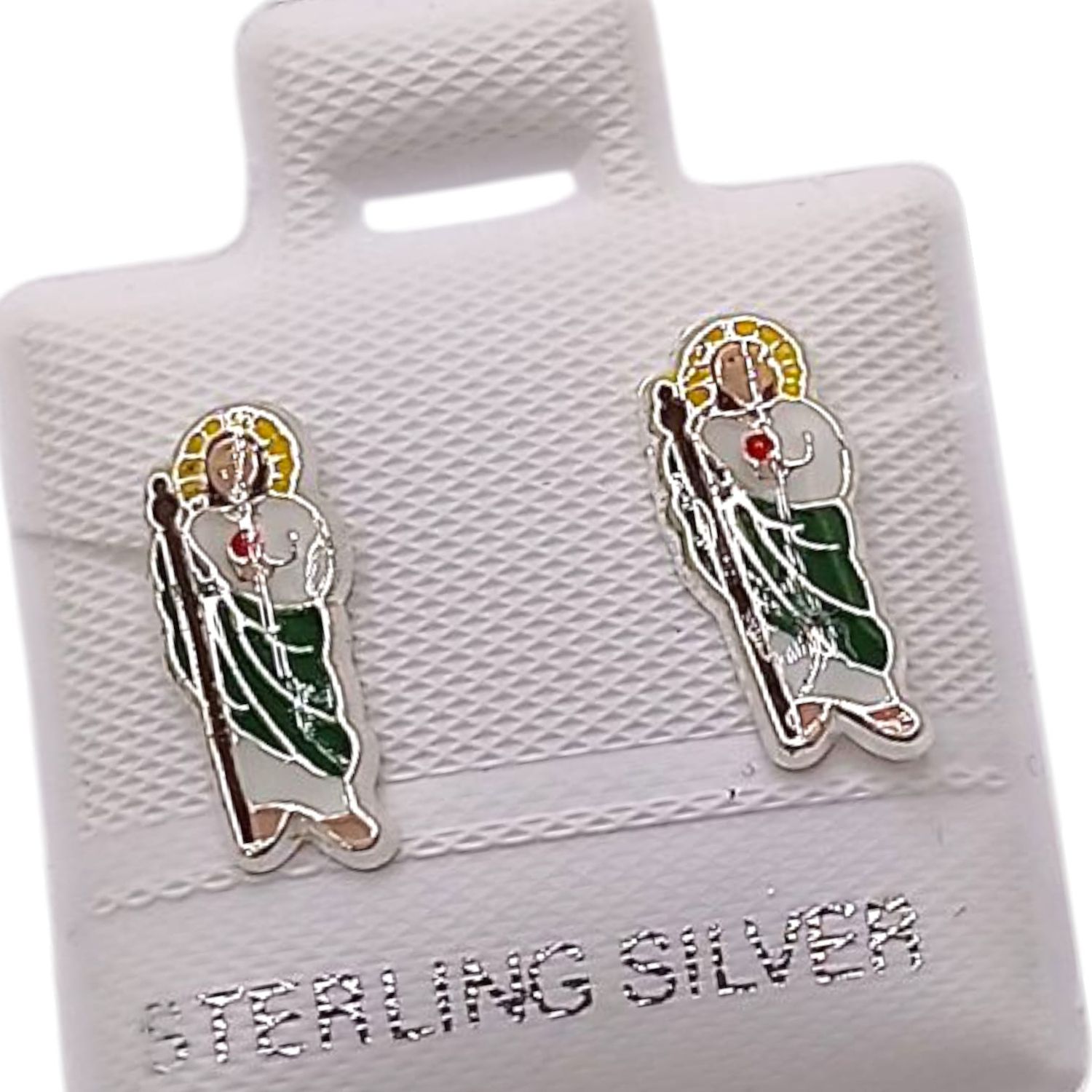 BROQUEL SAN JUDAS ESMALTADO, BROCHE BOLITA, PLATA .925