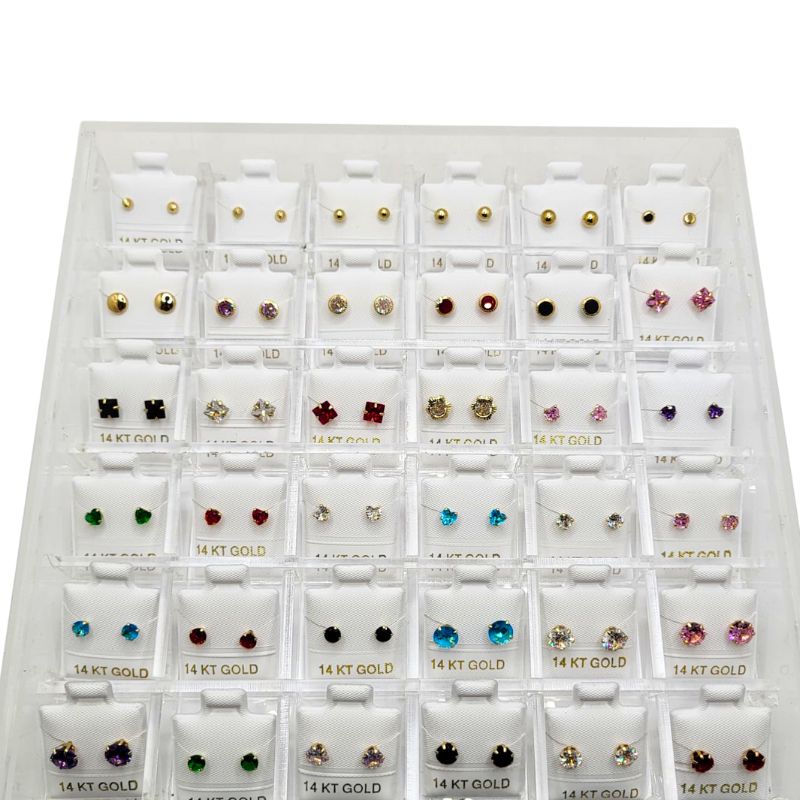 10% descuento, 36 Pares Broquel Oro 14K, Incluye la charola acrílica. (CODIGO 10OFF )