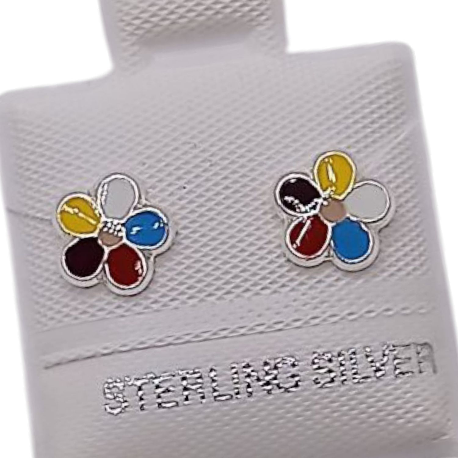 BROQUEL FLOR ESMALTADA MULTICOLOR, BROCHE BOLITA, PLATA .925