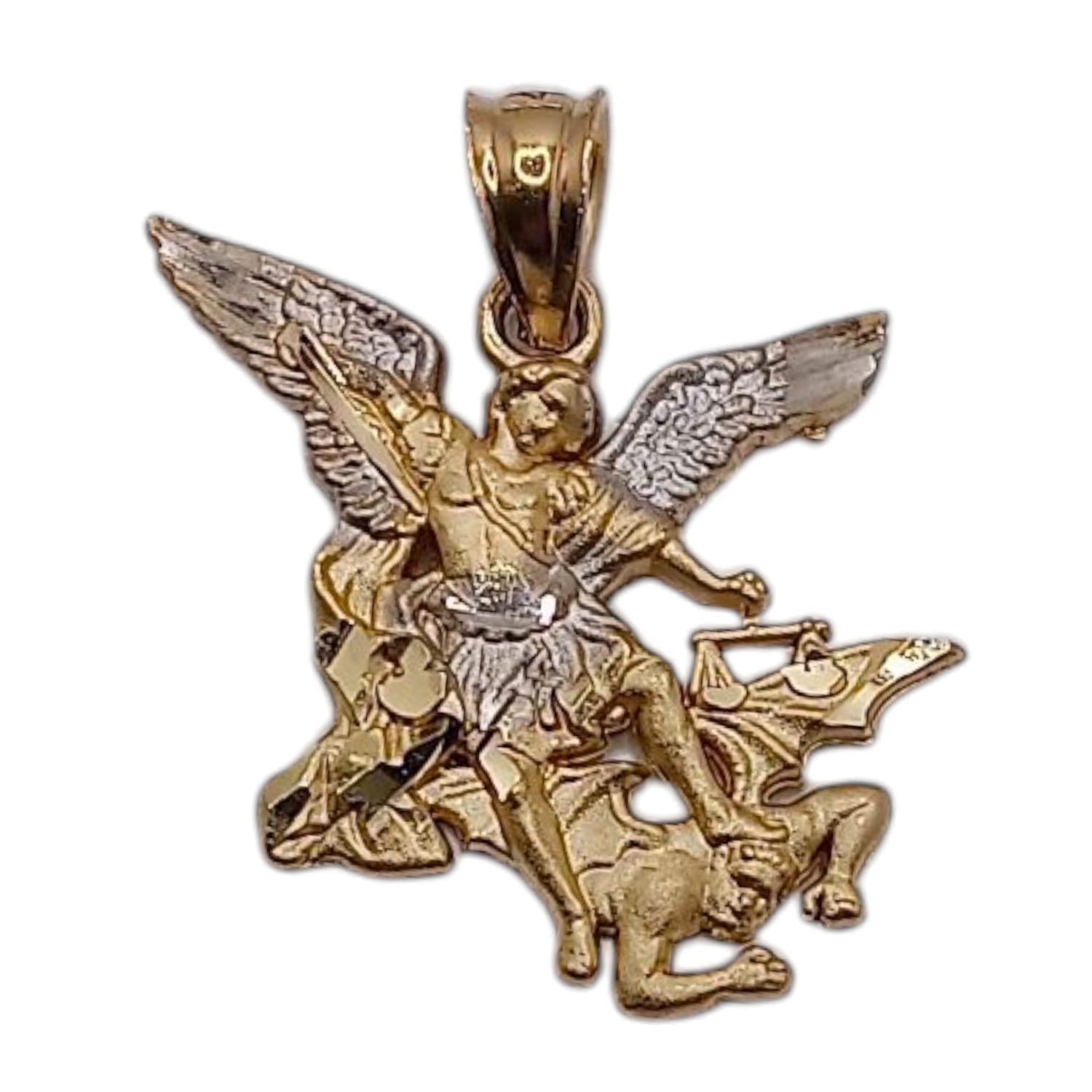 DIJE SAN MIGUEL ARCANGEL 2 COLORES, 2.5 CM, ORO 14K