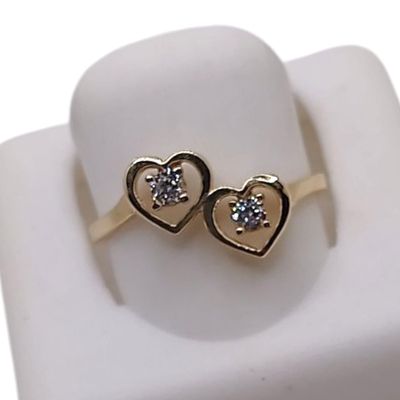 ANILLO CORAZONES CON CZ # 7 ORO 14K