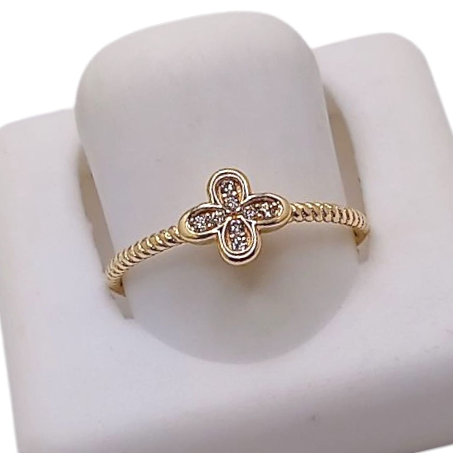 ANILLO FLOR CZ BCA, # 6.5, ORO 14K