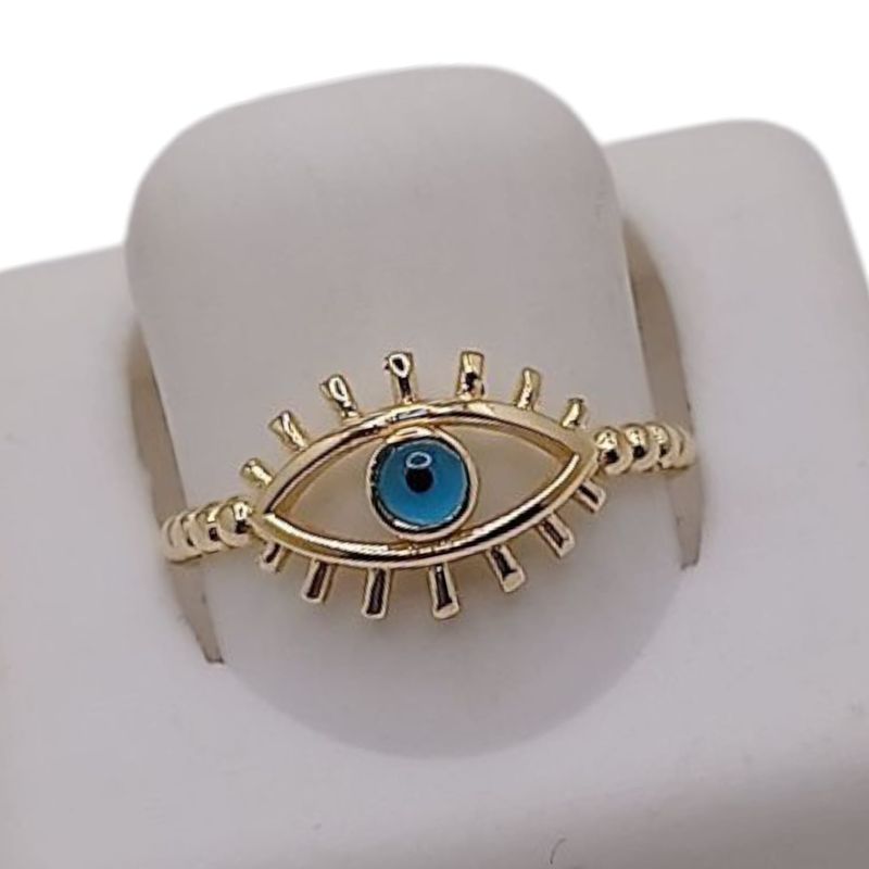 ANILLO OJITO AZUL  CLEO, # 6.5, ORO 14K