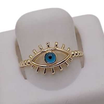 ANILLO OJITO AZUL  CLEO, # 6.5, ORO 14K