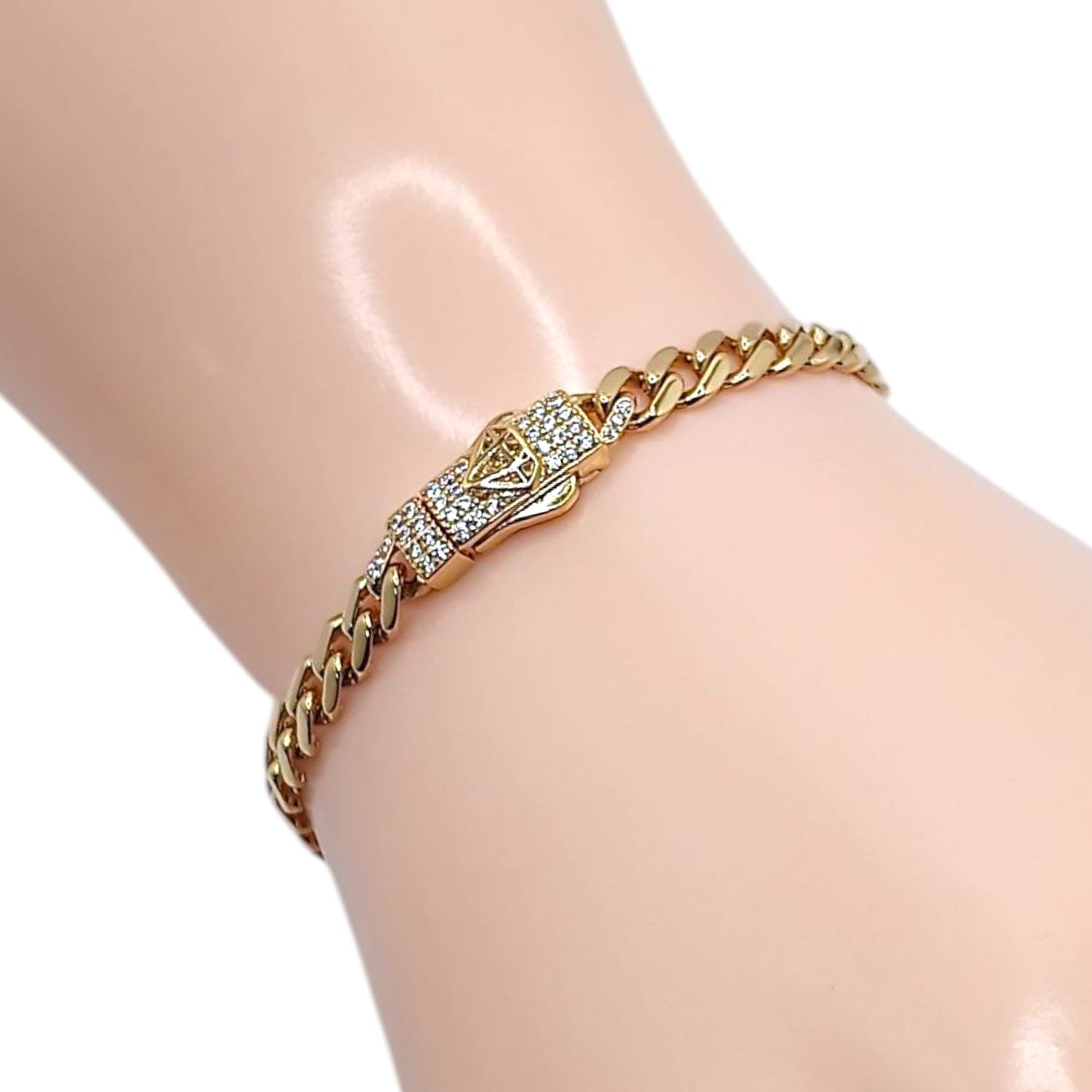 PULSERA MONACO BROCHE CON CZ  7.5&quot; 5 MM, ORO 14K