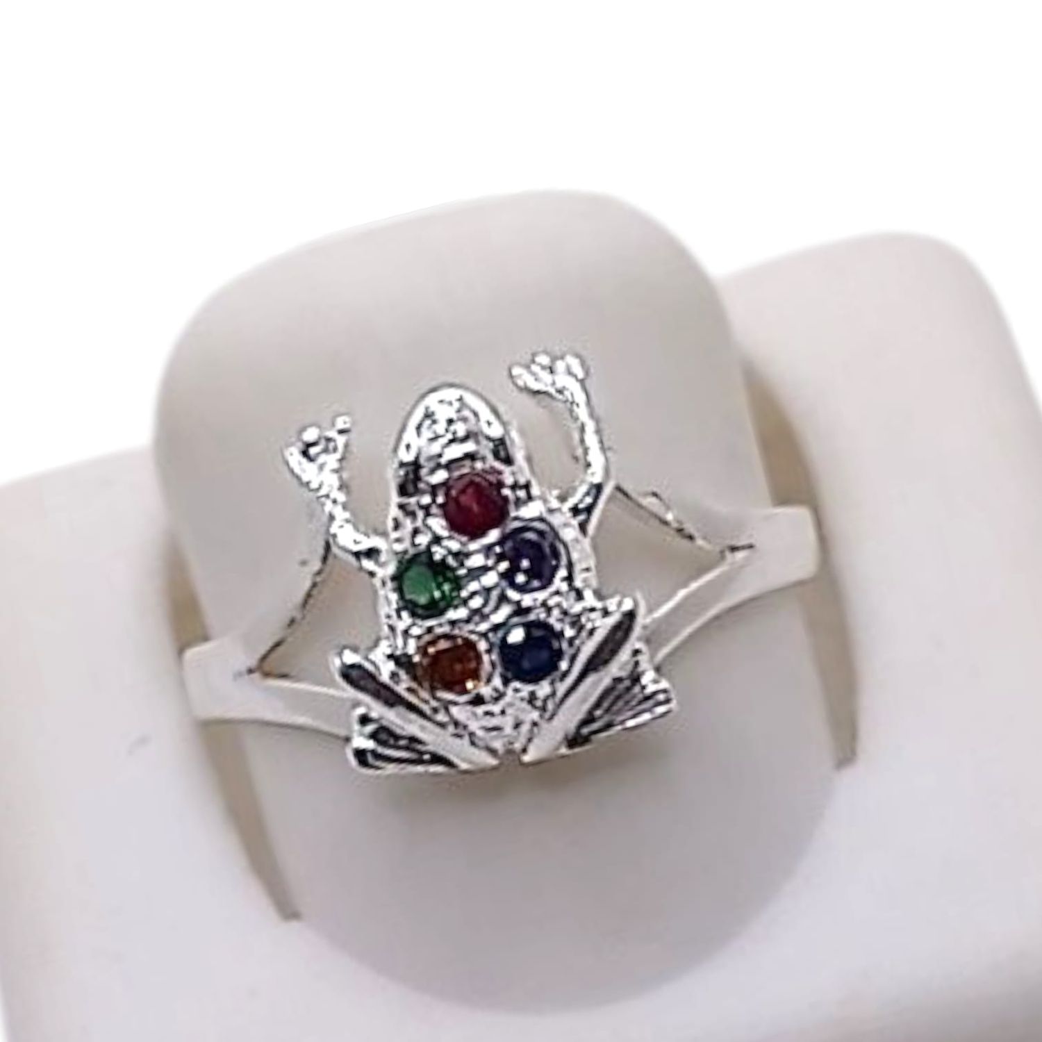ANILLO RANA CZ MULTICOLOR, VARIAS MEDIDAS, PLATA .925