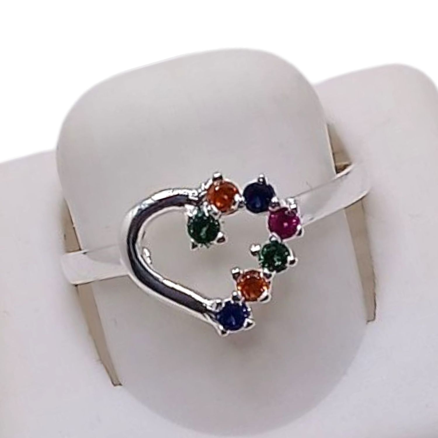 ANILLO CORAZON CZ MULTICOLOR, VARIAS MEDIDAS,PLATA .925